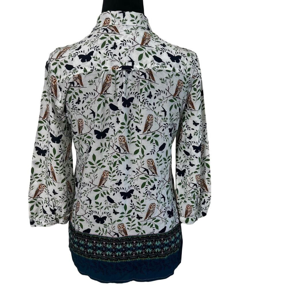 Maeve Anthropologie Blouse Owl Print Long Sleeve S Boho Cottagecore Button - Picture 4 of 10